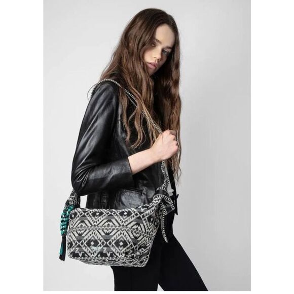 ZADIG & VOLTAIRE LE CECILIA FOLK JACQUARD HANDBAG AZTEC EMBROIDERED BOHO NWT - Picture 2 of 12